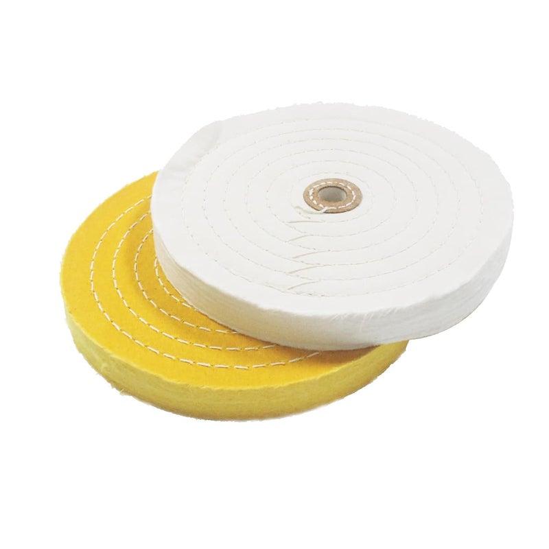 JUNLIXN 2 Pcs Extra Thick 8 Inch Cotton Buffing Wheel 5/8 Inch Arbor Hole Abrasive Cotton Buffing Polishing Wheel for Bench Grinder, Table Grinder (Yellow & White) - Image 1